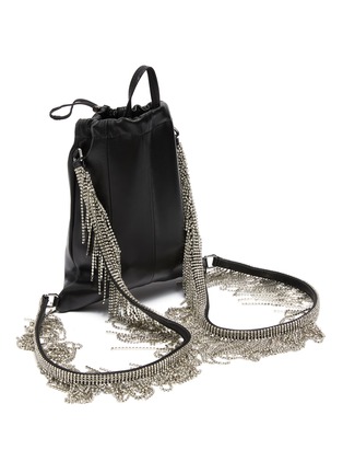 Detail View - Click To Enlarge - KARA - Strass Fringe Strap Leather Drawstring Backpack