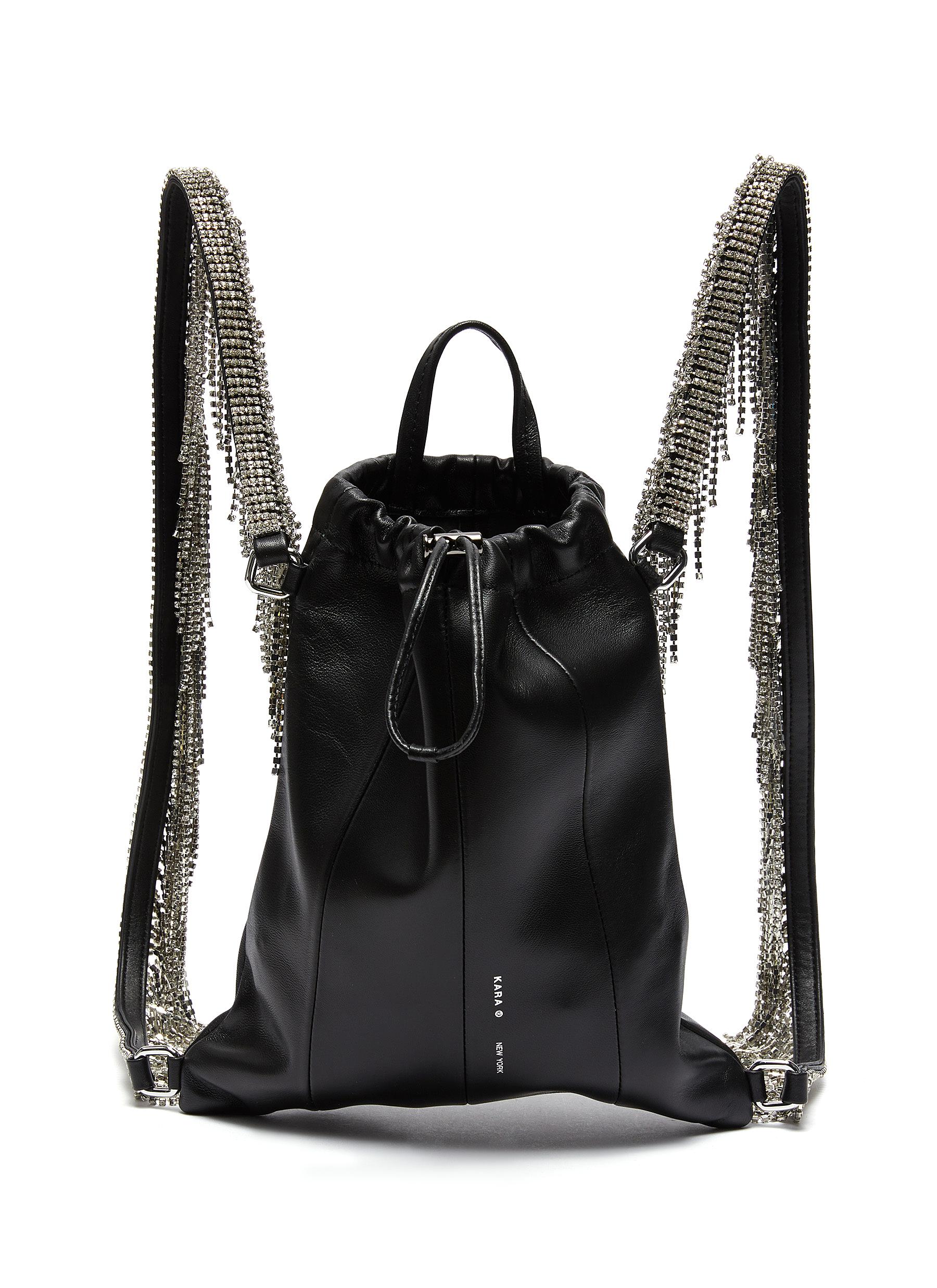 black leather drawstring backpack