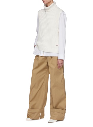 Figure View - Click To Enlarge - VICTORIA, VICTORIA BECKHAM - Wide leg turned up hem chino pants