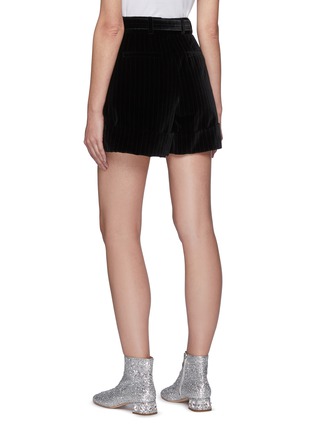 Back View - Click To Enlarge - MIU MIU - Belted Pinstripe Velvet Rolled Up Shorts