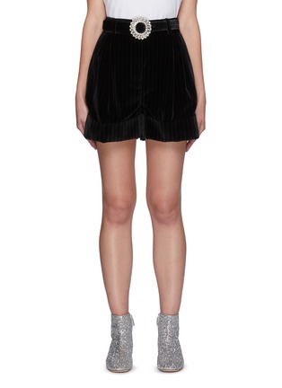 Main View - Click To Enlarge - MIU MIU - Belted Pinstripe Velvet Rolled Up Shorts