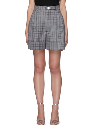 Main View - Click To Enlarge - MIU MIU - Belted Rolled Up Plaid Shorts