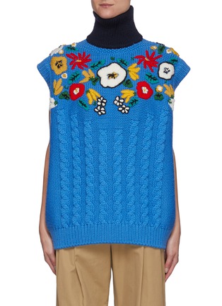 Main View - Click To Enlarge - MIU MIU - Sleeveless Embroider Flower Knit Vest