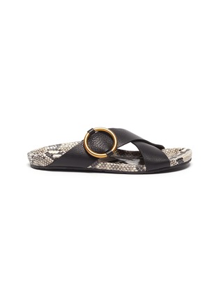 Main View - Click To Enlarge - PEDRO GARCIA  - Antia' Python Embossed Platform Crisscross Leather Sandals
