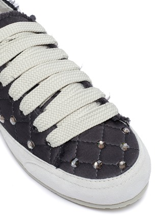 Detail View - Click To Enlarge - PEDRO GARCIA  - Pauletta' Crystal Embellished Fray Edge Quilted Satin Sneakers