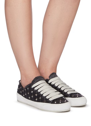 Figure View - Click To Enlarge - PEDRO GARCIA  - Pauletta' Crystal Embellished Fray Edge Quilted Satin Sneakers