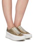 Figure View - Click To Enlarge - PEDRO GARCIA  - Opal' Crystal Embellished Fray Edge Quilted Satin Platform Sneakers