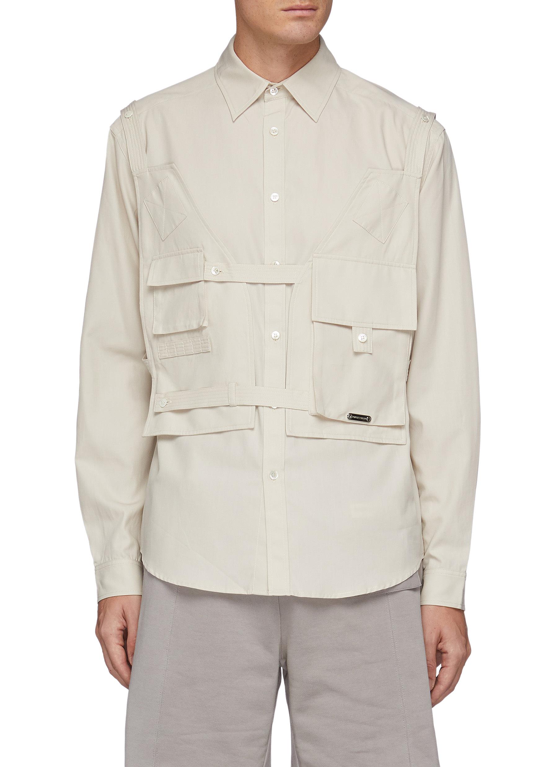 Cargo Vest Patchwork Cotton Button Down Shirt
