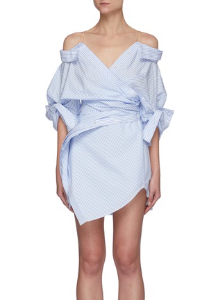 Main View - Click To Enlarge - ALEXANDER WANG - Wrap Front Off Shoulder Shirt Dress