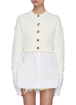 Main View - Click To Enlarge - T BY ALEXANDER WANG - Bi-Layer Off Shoulder Oxford Shirting Insert Cardigan