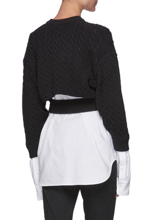 Back View - Click To Enlarge - T BY ALEXANDER WANG - Bi-Layer Off Shoulder Oxford Shirting Insert Cardigan