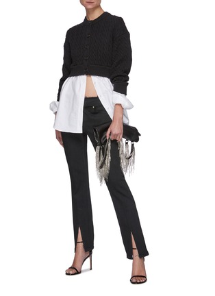 Figure View - Click To Enlarge - T BY ALEXANDER WANG - Bi-Layer Off Shoulder Oxford Shirting Insert Cardigan