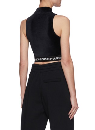 Back View - Click To Enlarge - T BY ALEXANDER WANG - Logo Jacquard Waistband Corduroy Sleeveless Crop Top