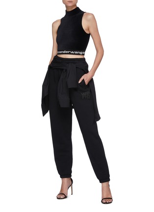 Figure View - Click To Enlarge - T BY ALEXANDER WANG - Logo Jacquard Waistband Corduroy Sleeveless Crop Top