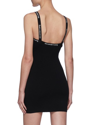 Back View - Click To Enlarge - T BY ALEXANDER WANG - Logo jacquard trim ribbed bodycon cami dress