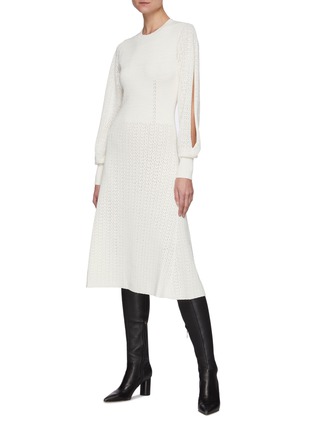 Figure View - Click To Enlarge - VICTORIA BECKHAM - Cuffed Sleeve Pointelle Knit Flared Midi Dress