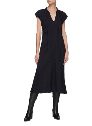 Figure View - Click To Enlarge - VICTORIA BECKHAM - Tie Neck Key Hole Flared Midi Dress