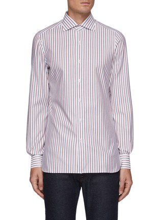 Main View - Click To Enlarge - ISAIA - Milano' Spread Collar Double Face Striped Cotton Shirt