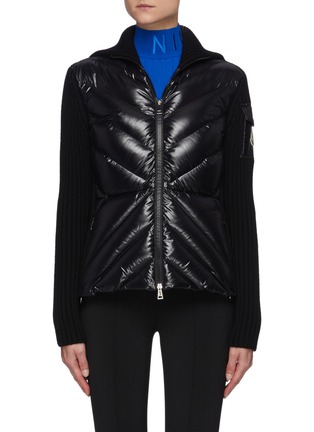 Main View - Click To Enlarge - MONCLER - Quilted Front Wool Knit Cardigan Jacket