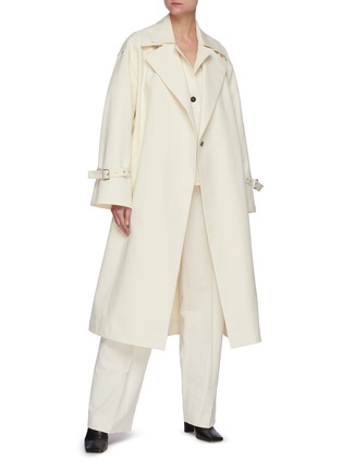 Figure View - Click To Enlarge - JIL SANDER - Belted Double Breasted Cotton Trench Coat