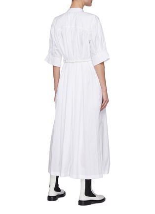 Back View - Click To Enlarge - JIL SANDER - Belted Pleated Elbow Sleeved Flared Cotton Shirt Dress