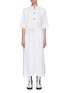 Main View - Click To Enlarge - JIL SANDER - Belted Pleated Elbow Sleeved Flared Cotton Shirt Dress