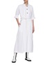 Figure View - Click To Enlarge - JIL SANDER - Belted Pleated Elbow Sleeved Flared Cotton Shirt Dress