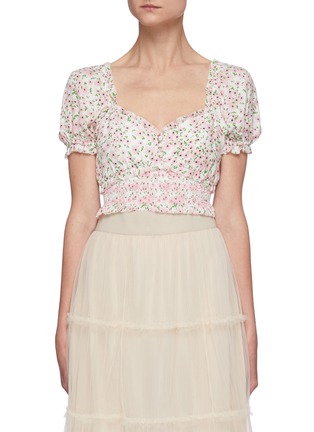 Main View - Click To Enlarge - ALICE & OLIVIA - 'Rianna' Floral Open Back Smocked Crop Top