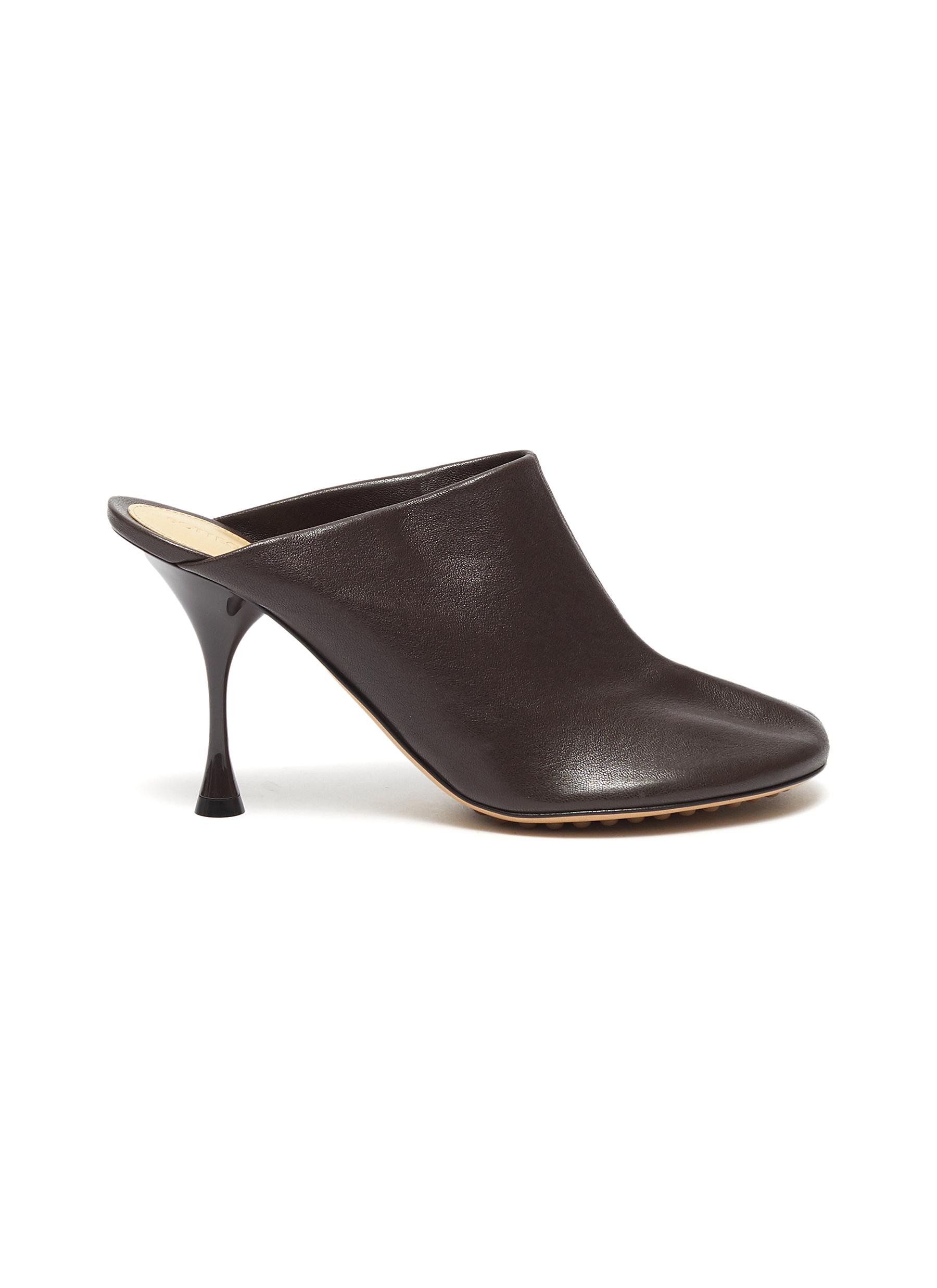 Stretch Leather Slip-on Heeled Mules