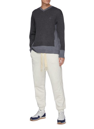 Figure View - Click To Enlarge - LOEWE - Anagram Embroidered Duo-tone V-neck Wool Sweater