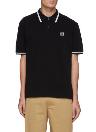Main View - Click To Enlarge - LOEWE - Contrast tip anagram patch cotton pique polo shirt