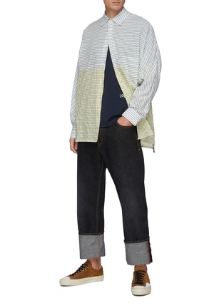 Figure View - Click To Enlarge - LOEWE - Contrast Striped Panel Patch Pocket Oversize Cotton Blend Shirt
