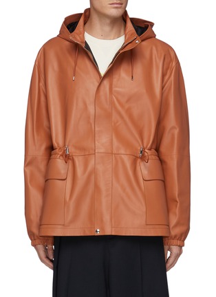 Main View - Click To Enlarge - LOEWE - Drawcord Waist Hooded Leather Hiking Jacket