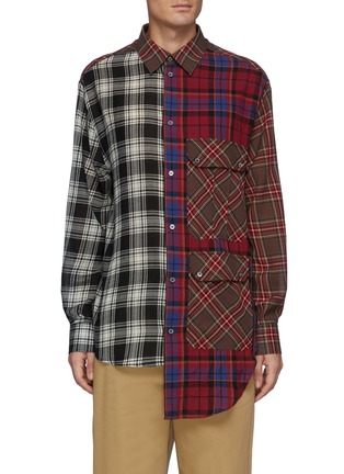 Main View - Click To Enlarge - LOEWE - Asymmetric Chequered Patchwork Cotton Shirt