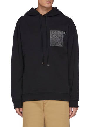 Main View - Click To Enlarge - LOEWE - Anagram Leather Patch Fleece Hoodie