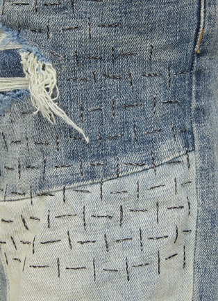  - PURPLE BRAND - Distressed Sashiko Patchwork Pattern Embroidered Denim Jeans