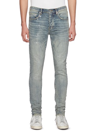 Main View - Click To Enlarge - PURPLE BRAND - Paint Splatter Wrinkled Effect Denim Skinny Jeans
