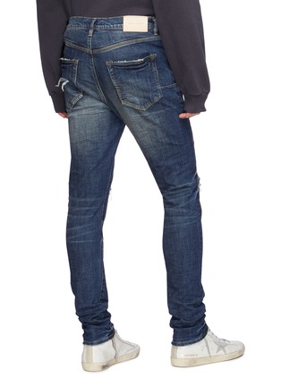 Back View - Click To Enlarge - PURPLE BRAND - Distressed Zigzag Stitch Denim Skinny Jeans