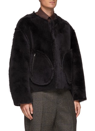 Detail View - Click To Enlarge - YOKE - DETACHABLE COLLAR SHEEPSKIN BELTED LEATHER BOMBER JACKET