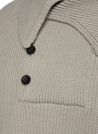  - YOKE - Overlapping Collar Merino Wool Ribbed Kni Sweater