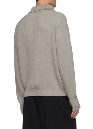 Back View - Click To Enlarge - YOKE - Overlapping Collar Merino Wool Ribbed Kni Sweater