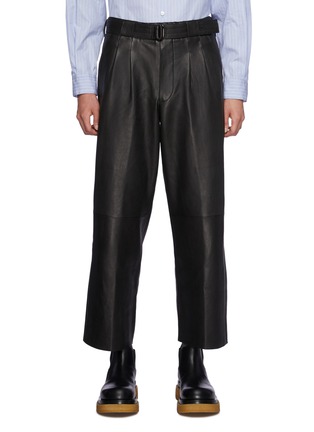 Main View - Click To Enlarge - YOKE - Belted Pleated Sheepskin Leather Cropped Pants