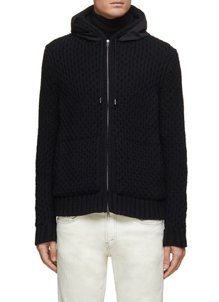Main View - Click To Enlarge - HERNO - Hooded Alpaca Wool Blend Waffle Knit Zip Up Jacket