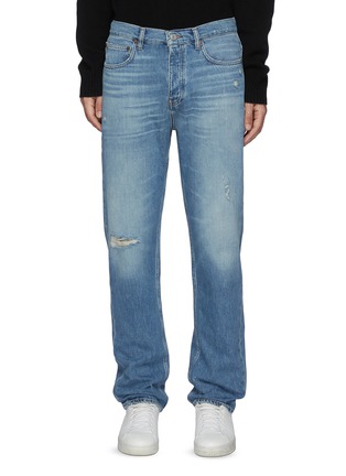 Main View - Click To Enlarge - FRAME - Vintage Distressed Straight Legged Med Wash Ripped Knee Jeans