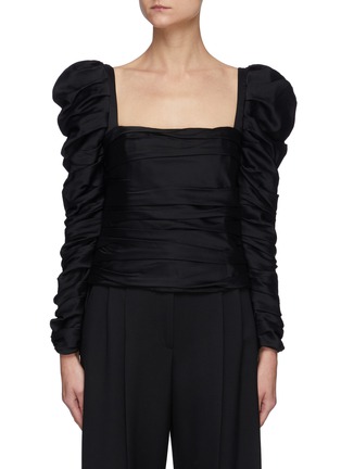 Main View - Click To Enlarge - KHAITE - Shawna' Square Neck Puff Sleeved Ruched Satin Top
