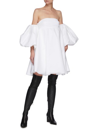 Figure View - Click To Enlarge - KHAITE - Katertina' Off Shoulder Puff Sleeved Cotton Twill Mini Dress