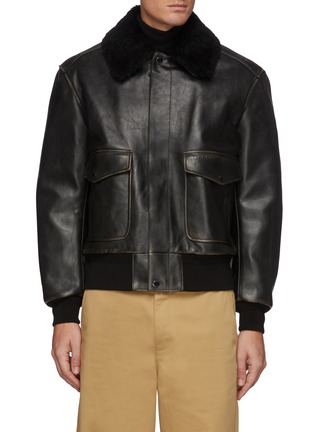 Main View - Click To Enlarge - BURBERRY - Detachable Shearling Collar Deer Print Leather Blouson Jacket