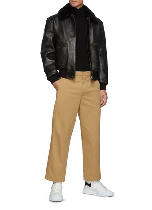 Figure View - Click To Enlarge - BURBERRY - Detachable Shearling Collar Deer Print Leather Blouson Jacket