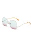 Main View - Click To Enlarge - GUCCI - Wavy Temple Angular Metal Frame Sunglasses