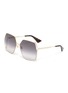 Main View - Click To Enlarge - GUCCI - Contrast Temple Angular Metal Frame Sunglasses